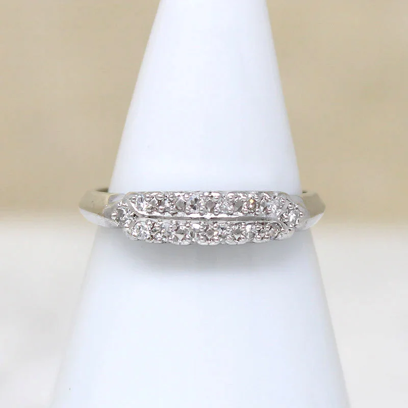 simple diamond engagement rings for women-Double Row Diamond Wedding Band in Platinum