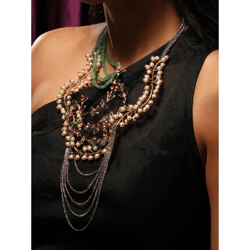 layering necklace sets for women-Suhani Pittie Star Trail Pearl Fern Layered Necklace