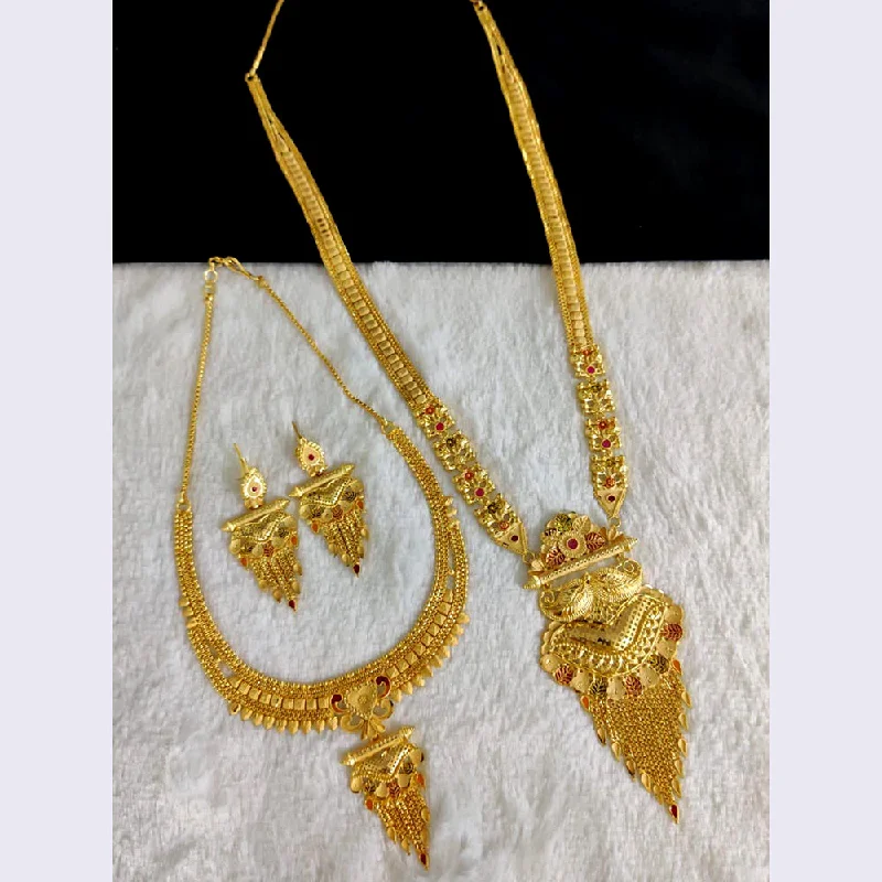 diamond necklaces for brides-Pari Art Jewellery Forming Gold Double Necklace Set