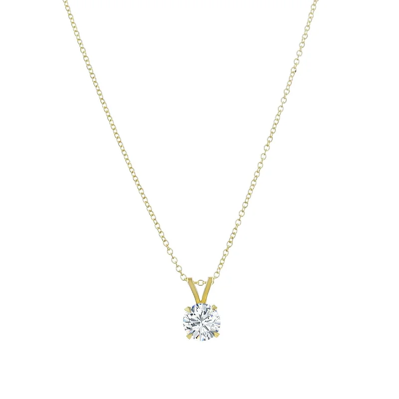 minimalist silver necklaces for women-14K Yellow Gold Brilliant Diamond Solitaire Necklace