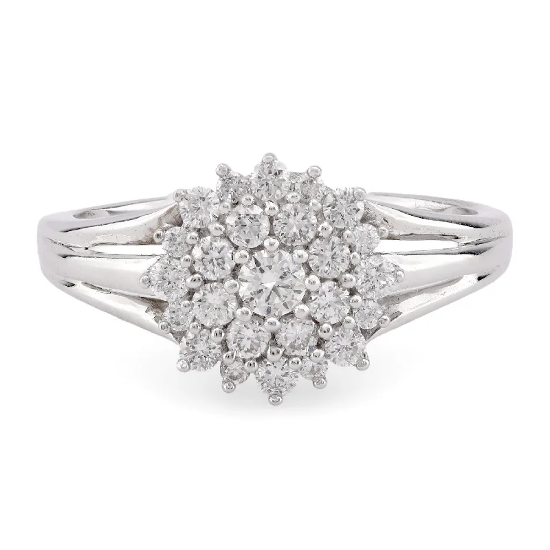 chunky rings for women-Vintage French Diamond 18K White Gold Cluster Ring