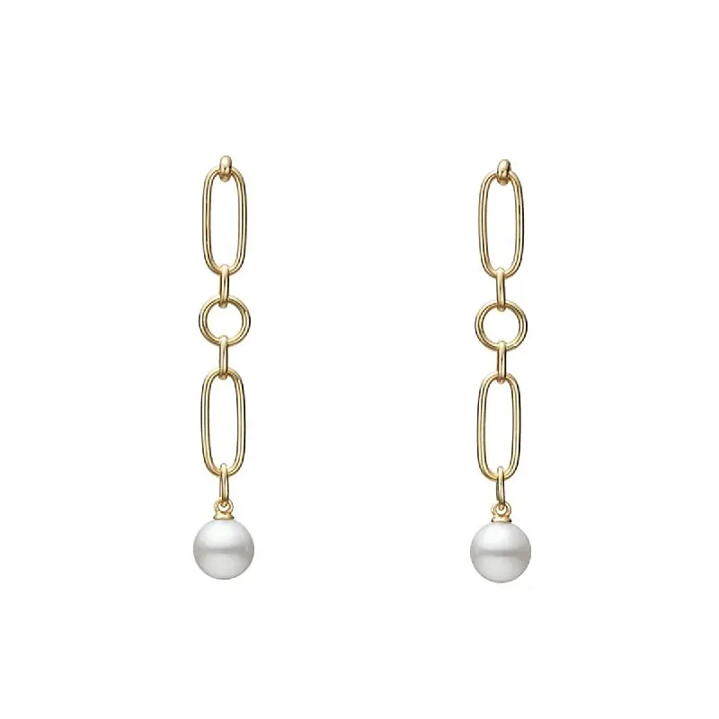 luxury diamond earrings for women-M Code Akoya Cultured Pearl Earrings in 18K Yellow Gold