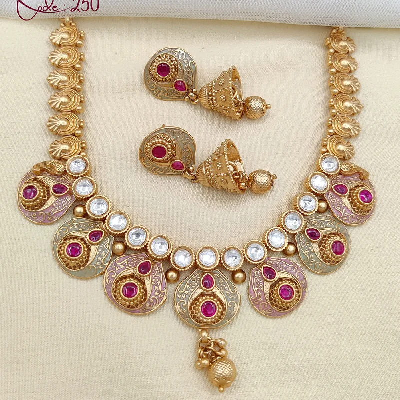 initials necklaces for women-Jewel Addiction Gold Plated Pota Stone And Meenakari Necklace Set