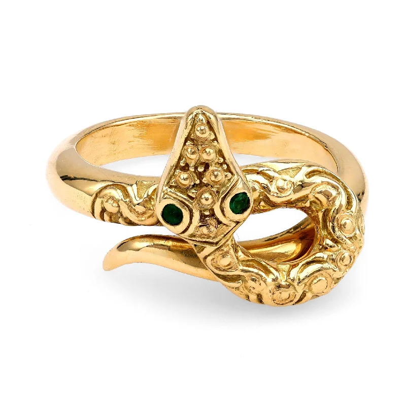 luxury engagement rings for women-Victorian-Inspired Emerald Eyes Snake Ring