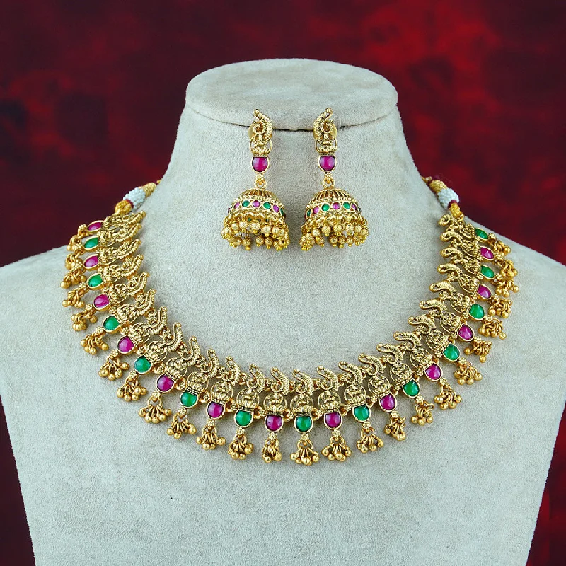 pearl pendant necklaces for women-Diksha Collection Gold Plated Pota Stone Necklace Set