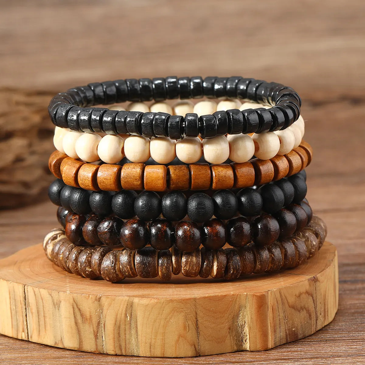 sparkling bracelets for women-Retro Round Wood Beaded Men'S Bracelets