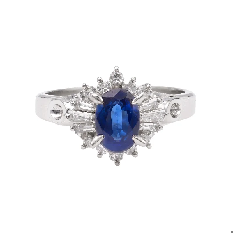 minimalist rings for women-Vintage 0.89 Carat Sapphire and Diamond Platinum Ring