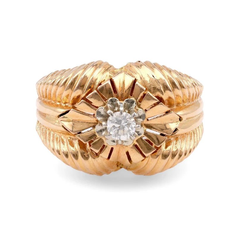 wedding ring sets for women-French Retro Diamond Yellow Gold Cocktail Ring