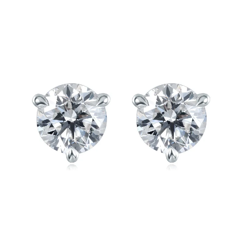 luxury gold earrings for women-Diamond 3-Prong Stud Earrings