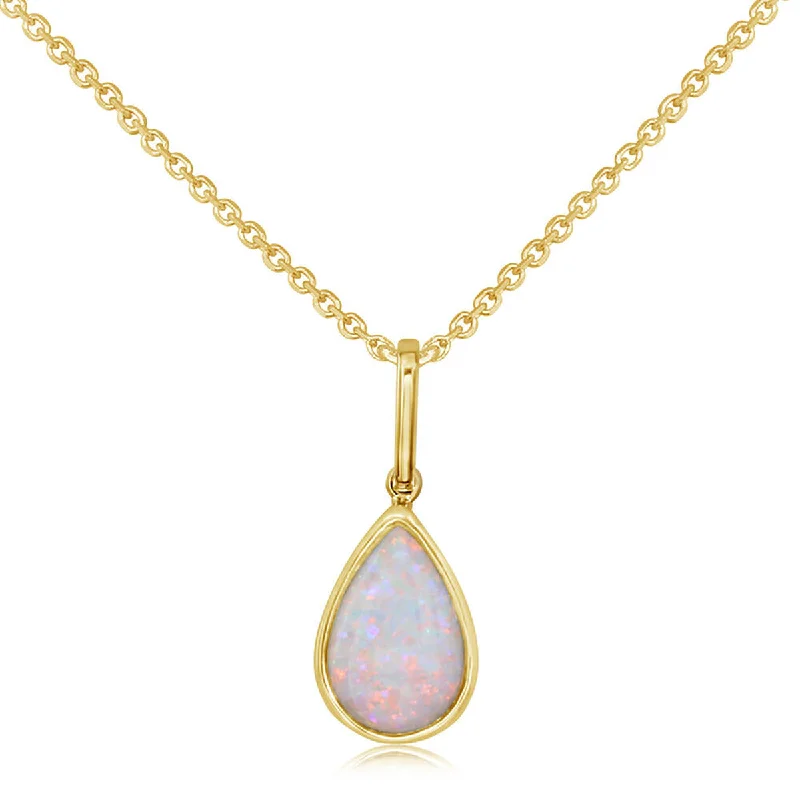 long chain necklaces for women-14K Yellow Gold Oval Australian Opal Necklace