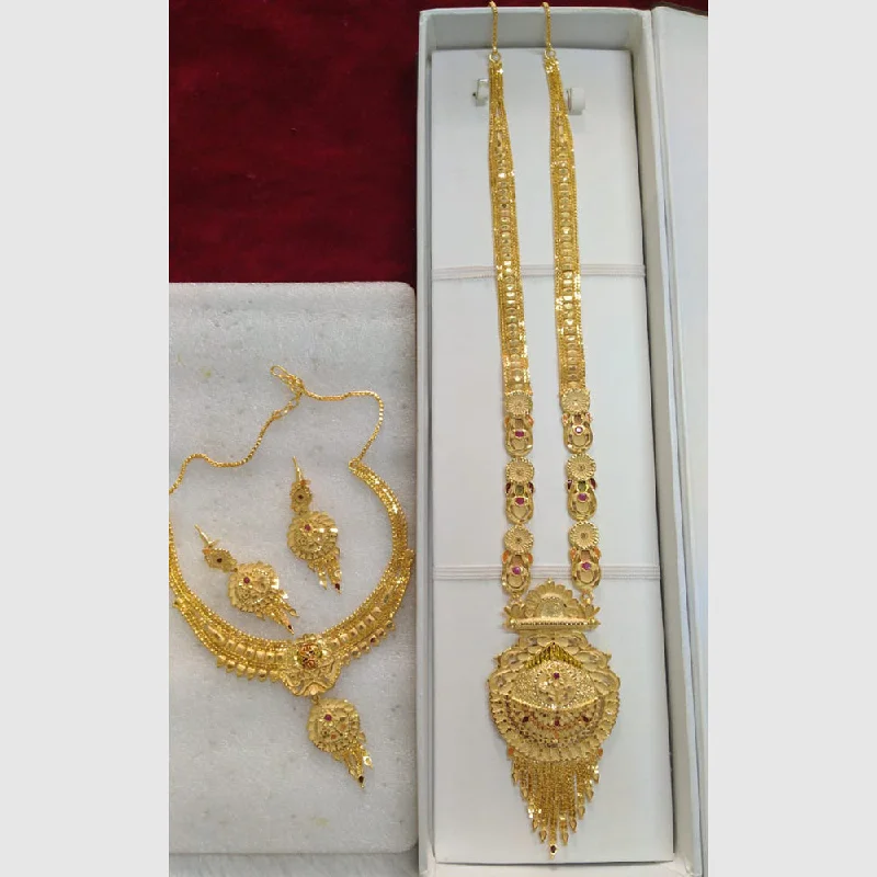 initials necklaces for women-Pari Art Jewellery Forming Gold Combo Necklace Set