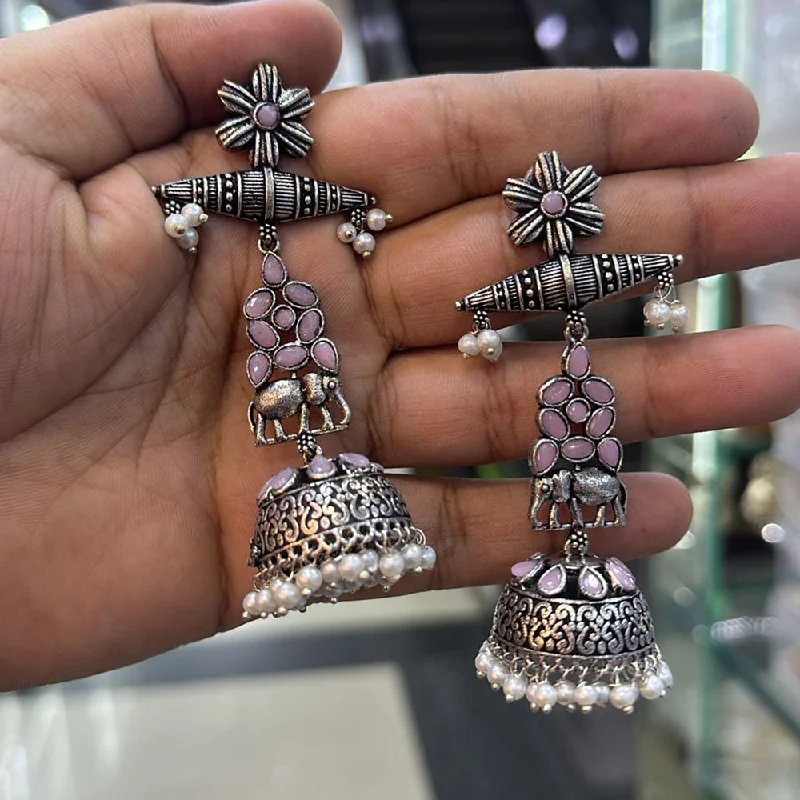 ruby earrings for women-Akruti Collection Oxidised Plated Jhumki Earrings