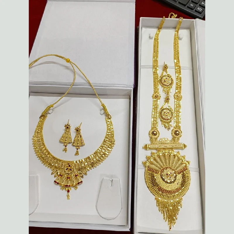 diamond pendant necklaces for women-Pari Art Jewellery Forming Gold Double Necklace Set