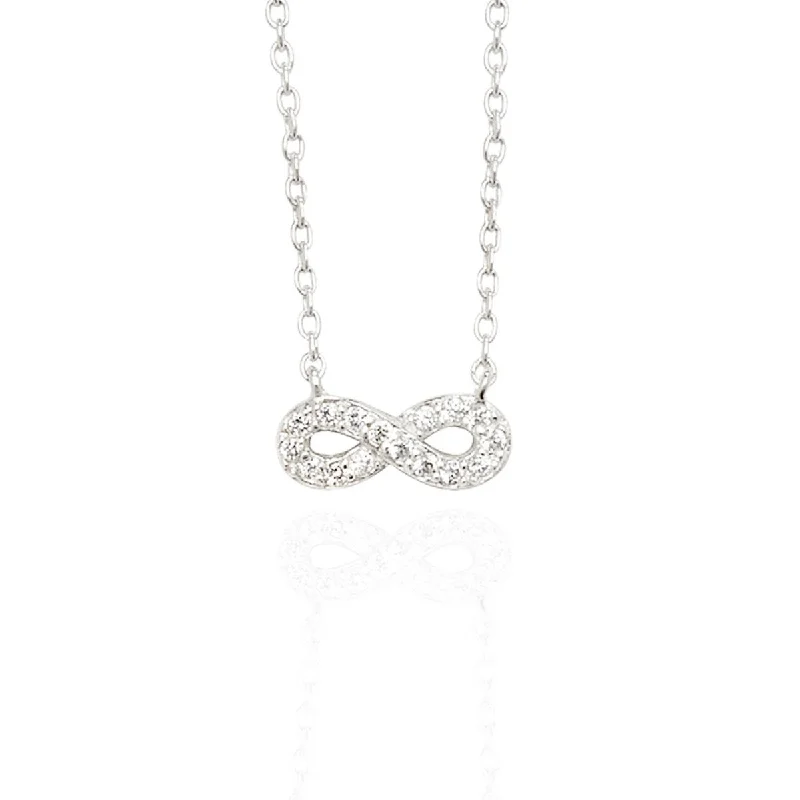 diamond heart necklaces for women-Sterling Silver Small Infinity Necklace with Pave Set CZs