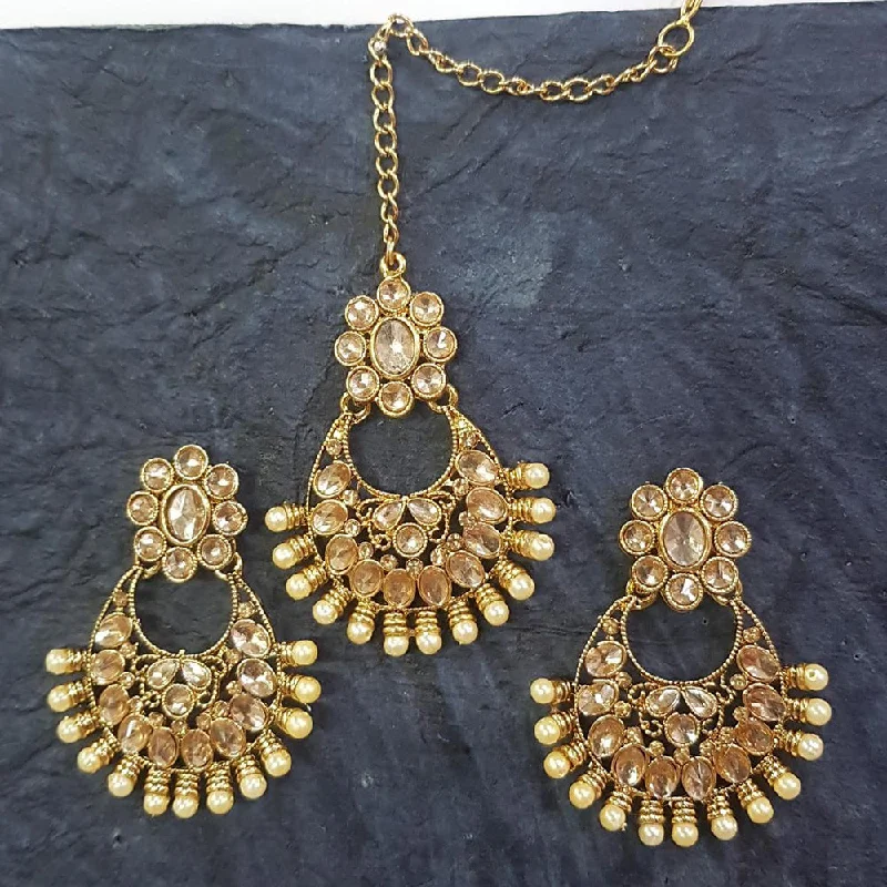 bridal diamond earrings for women-Shreeji Gold Plated Earrings With Mangtikka