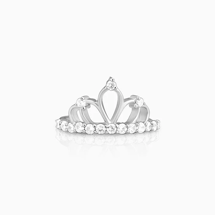 pearl rings for women-Silver Crown Jewel Ring