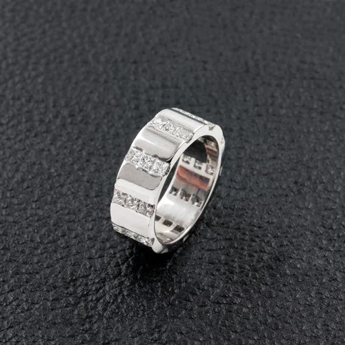 three stone engagement rings for women-Diamond Stripes Wedding Band