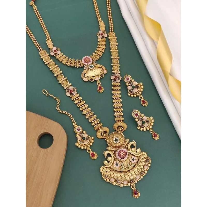 trendy gold necklaces for women-Akruti Collection Gold Plated Pota Stone Matte Finish Necklace Combo