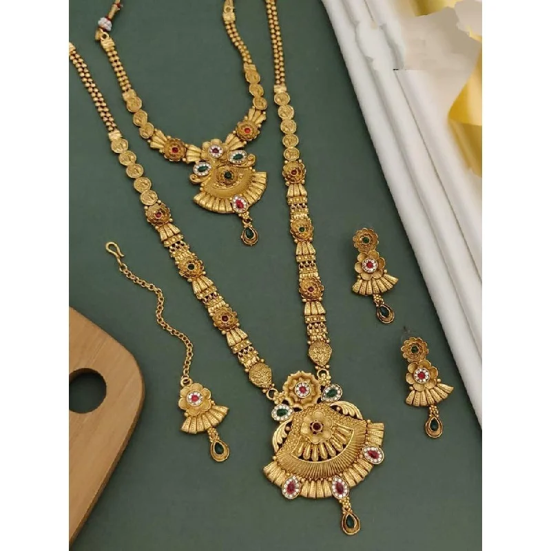 geometric gold necklaces for women-Akruti Collection Gold Plated Pota Stone Matte Finish Necklace Combo