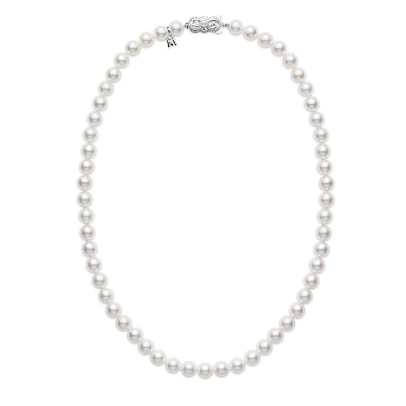 double chain necklaces for women-16-Inch Cultured Pearl Strand Necklace 18K White Gold Clasp