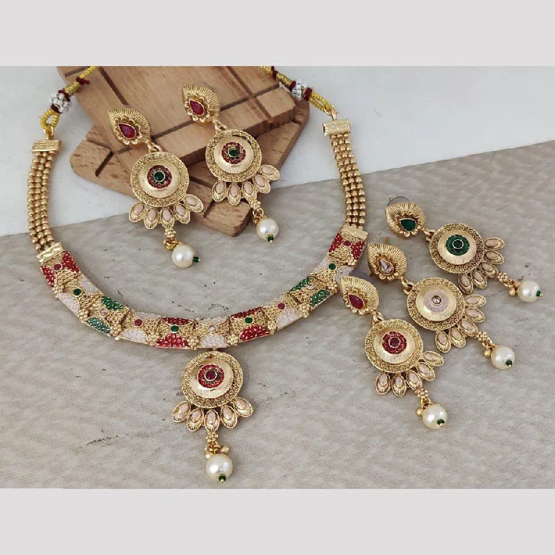 classic pearl necklaces for women-Rani Sati Jewels Gold Plated Pearl And Pota Stone Necklace Set