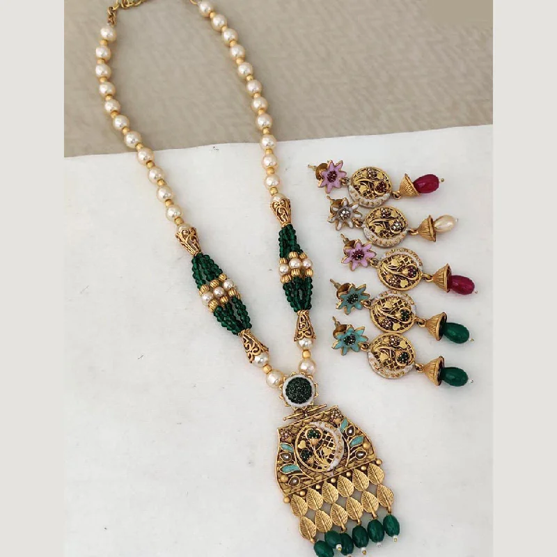 diamond and gold necklaces for women-Rani Sati Jewels Gold Plated Necklace Set