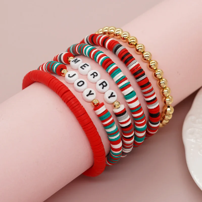 pearl bangle bracelets for women-Cute Letter Soft Clay Christmas Women's Bracelets