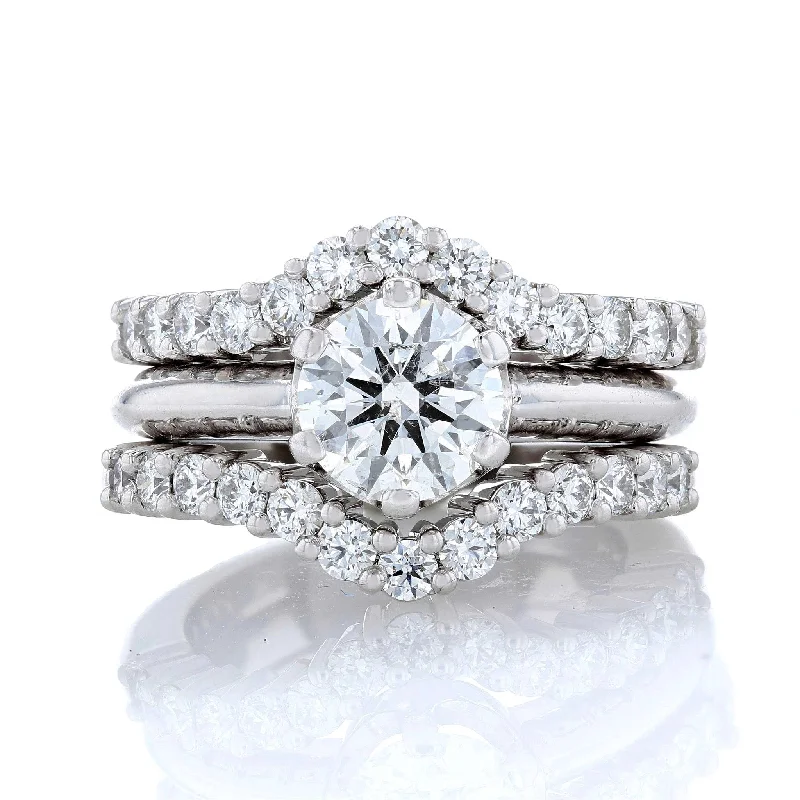 floral engagement rings for women-Diamond Contour Wedding Band Set