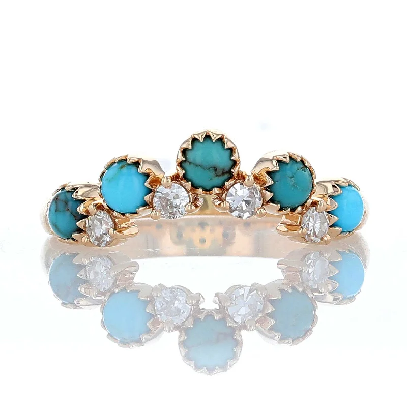 antique engagement rings for women-Turquoise & Diamond Contour Wedding Band