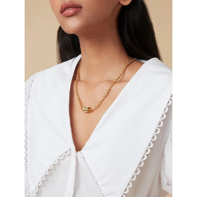 fashion statement necklaces for women-Isharya Link Lock Necklace Short In 18KT Gold Plated