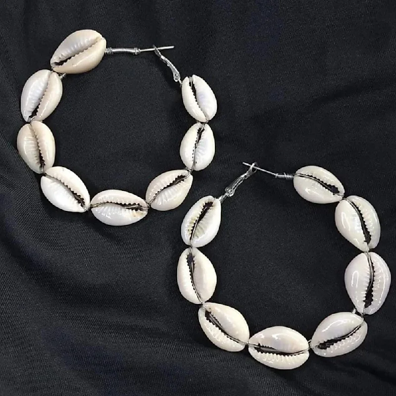 infinity earrings for women-Subhag Alankar White Round Hoop Earring For Girls and Women.