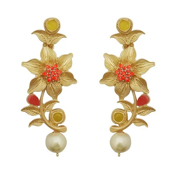 gemstone stud earrings for women-Kriaa Red Austrian Stone Gold Plated Floral Dangler Earrings