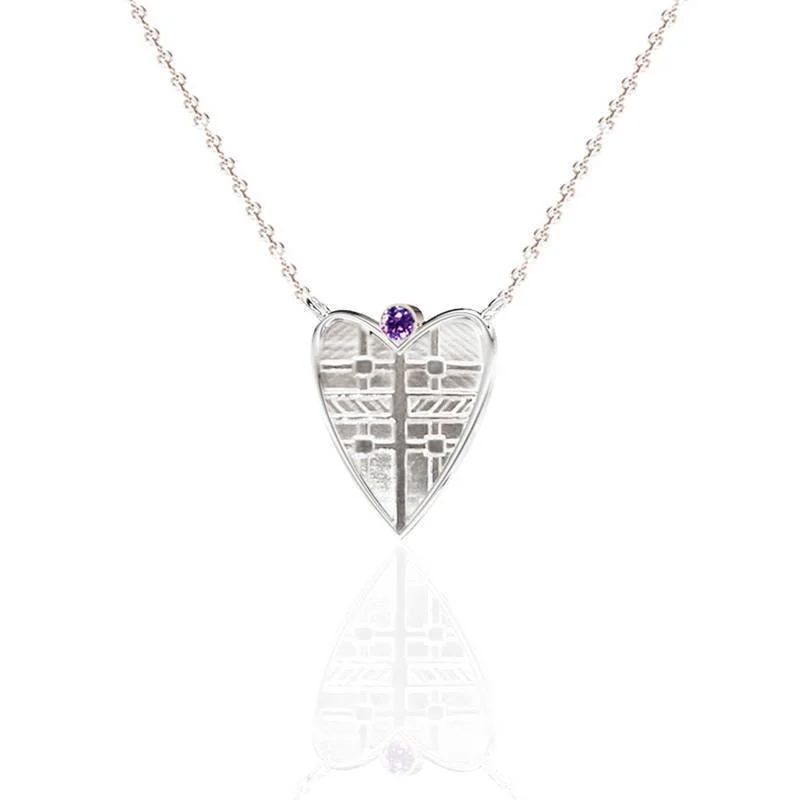 choker necklaces for women-Tartan Solid Heart Necklace with Amethyst in Silver