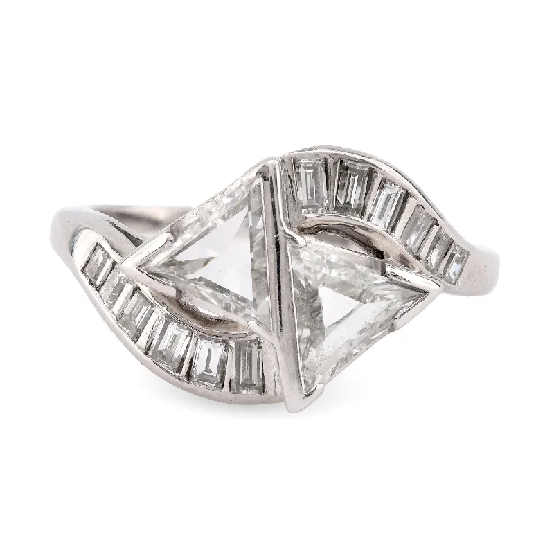 open rings for women-Art Deco 2 Carat Total Weight Diamond Platinum Bypass ring