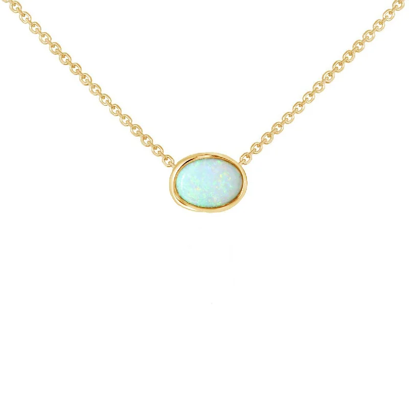 pendant necklaces with diamonds for women-14K Yellow Gold Oval Australian Opal Necklace