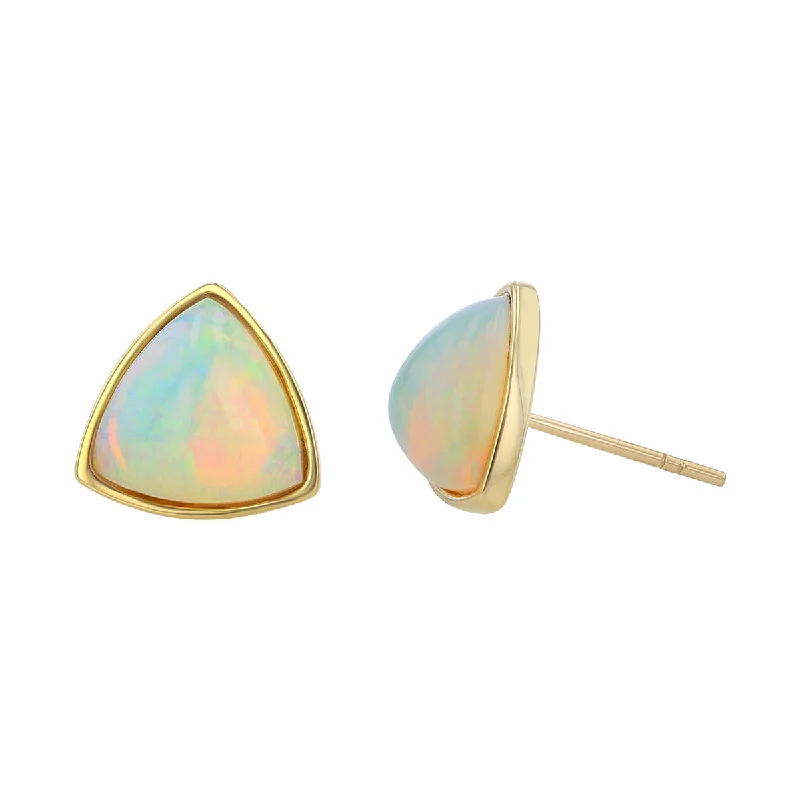 vintage gold earrings for women-14K Yellow Gold Cabochon Opal Stud Earrings