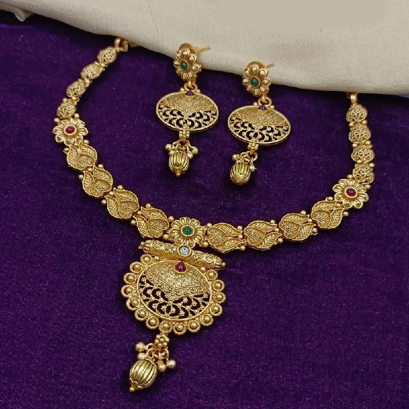 gold chain pendant necklaces for women-Manisha Jewellery Gold Plated Pota Stone Necklace Set