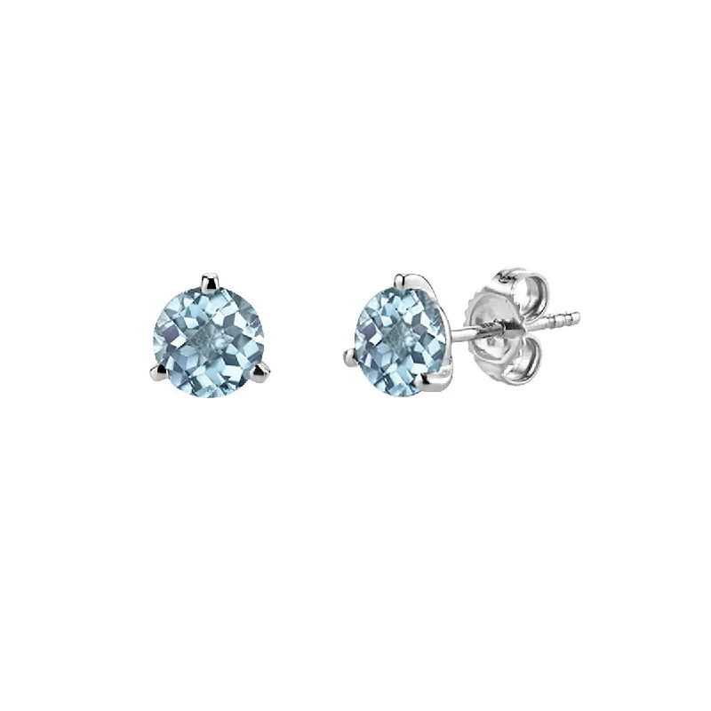 retro earrings for women-Aquamarine 14K White Gold Stud Earrings