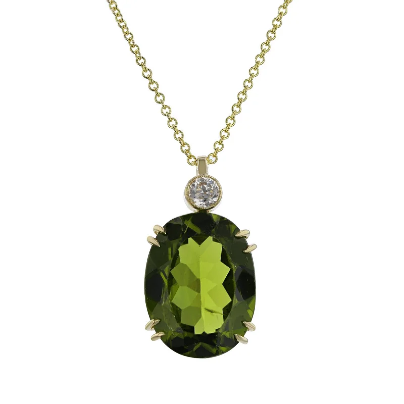 vintage necklaces for women-14K Yellow Gold Peridot and Diamond Pendant Necklace