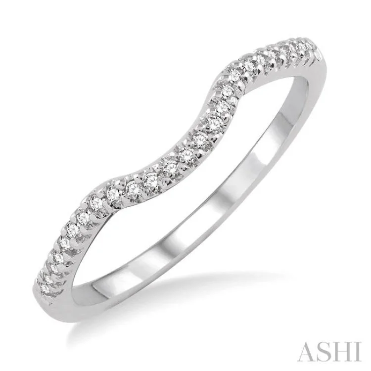 celestial rings for women-1/10 Ctw Round Cut Diamond Wedding Band in 14K White Gold