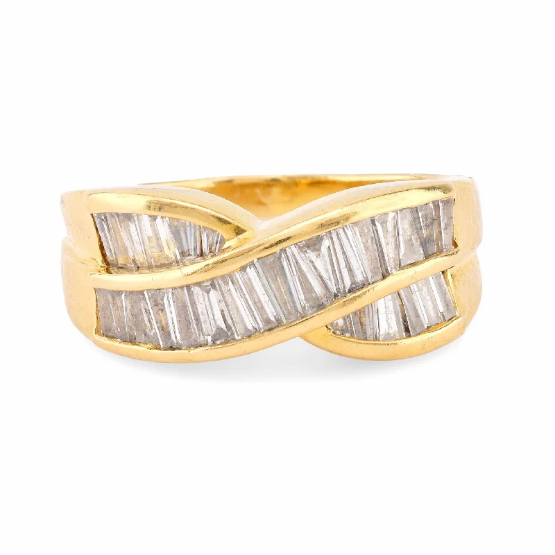 sterling silver rings for women-Vintage 1.20 Carat Baguette Cut Diamond 18K Yellow Gold Band