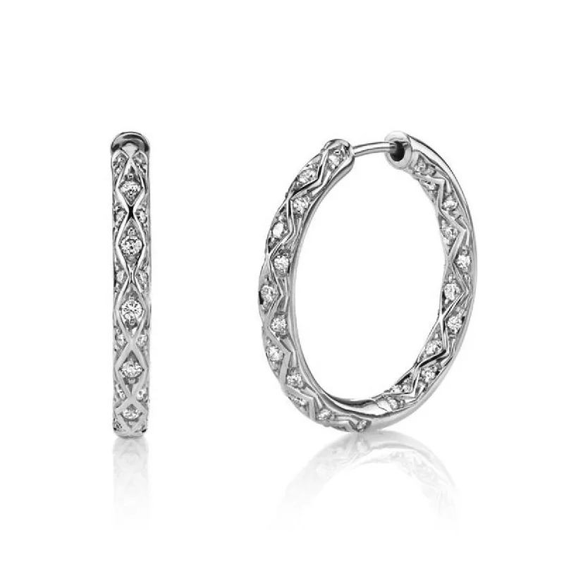 moonstone earrings for women-Criss Cross Artisan Pave Hoop Earrings