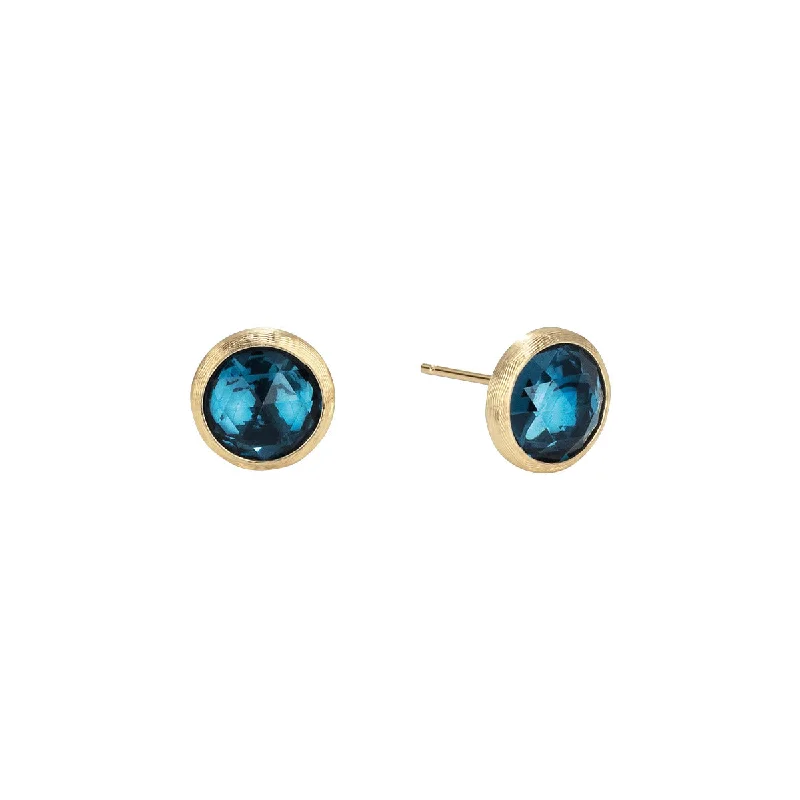 emerald drop earrings for women-18K Yellow Gold Blue Topaz Stud Earrings