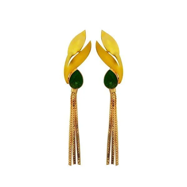 gold earrings for women-Kriaa Green Crystal Stone Gold Plated Dangler Earrings - 1313107F