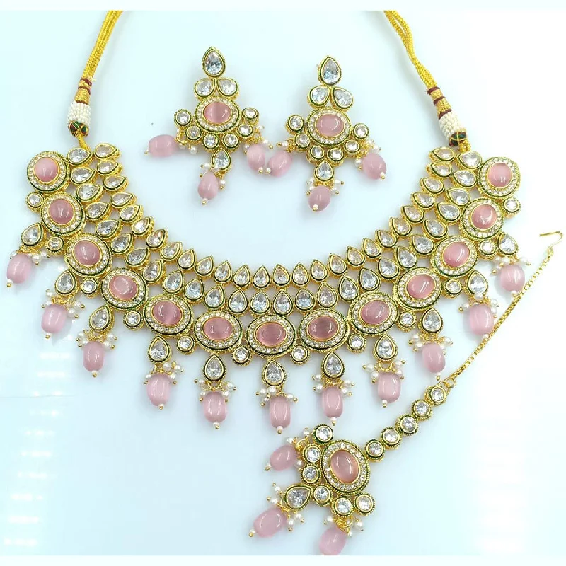 diamond cross necklaces for women-Rani Sati Jewels Gold Plated Crystal Stone Necklace Set