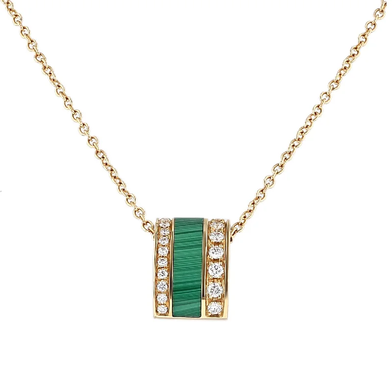 gold chain pendant necklaces for women-18K Gold Malachite and Diamond Pendant Necklace