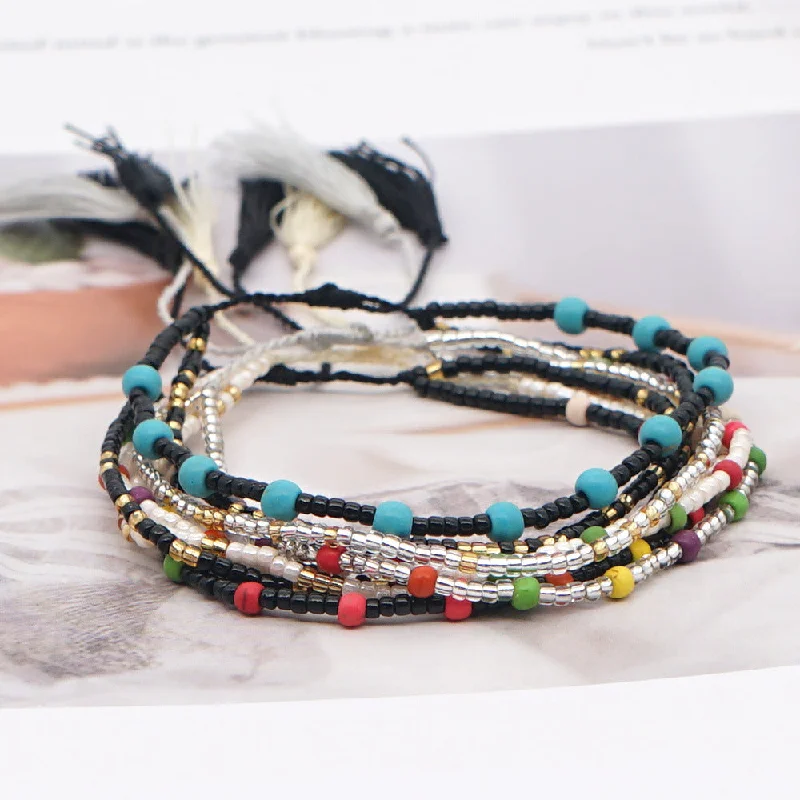 luxury bracelets for women-Fashion Wild Rice Beads Hand-woven Multi-layer Beaded Tassel Bracelet