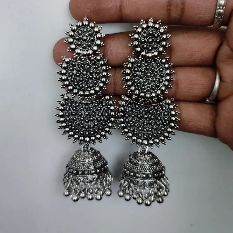 nature-inspired earrings for women-Lucentarts Jewellery Silver Plated Jhumki Earings