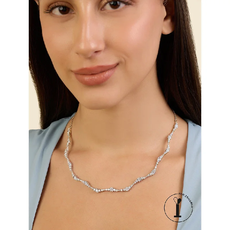 infinity necklaces for women-Isharya Silver Wave Necklace In Rhodium Plated