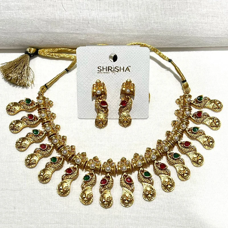 dainty necklaces for women-Shrisha Gold Plated Pota Stone Necklace Set